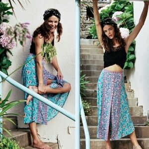 Arnhem Turquoise and Pink Floral Maxi Skirt